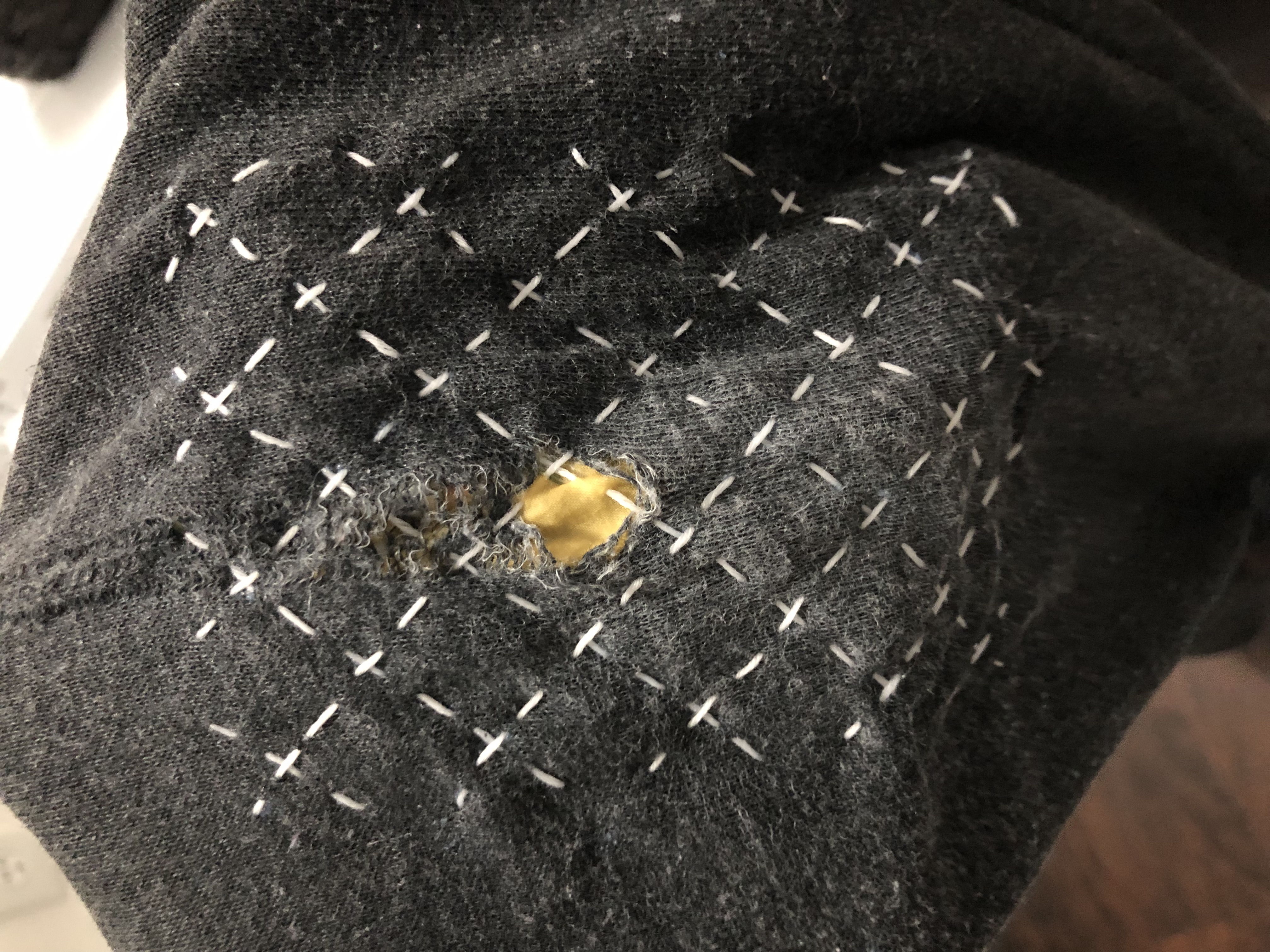 Final results of the sashiko mending done on my pants