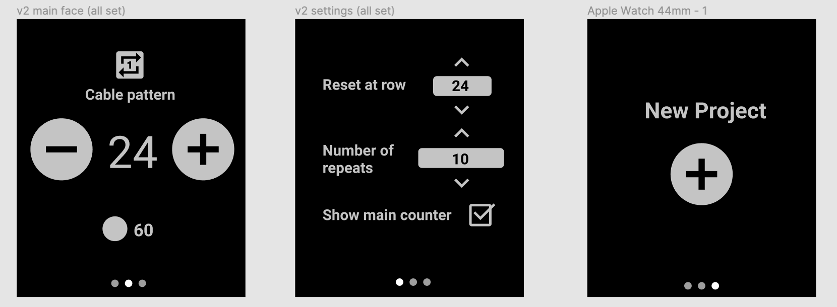 V2 ArisaKnits Row Counter app designed to include new features such as multiple projects, two counters, and repeating.