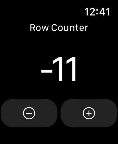 ArisaKnits Row Counter App Screenshot with Negative Numbers